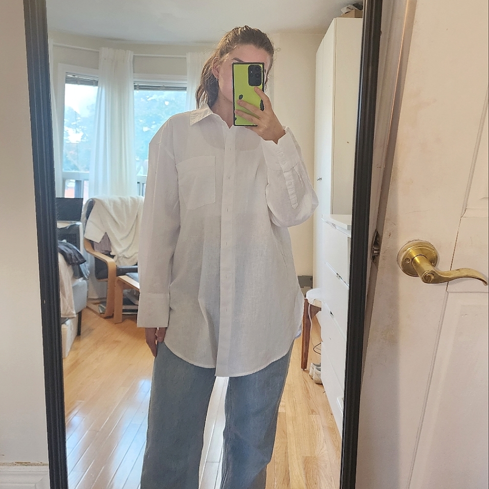 BNWT H&M Linen-Cottom Blend Button Down Shirt, US S